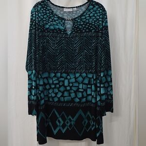 Susan Graver Teal and Black Patterned Top